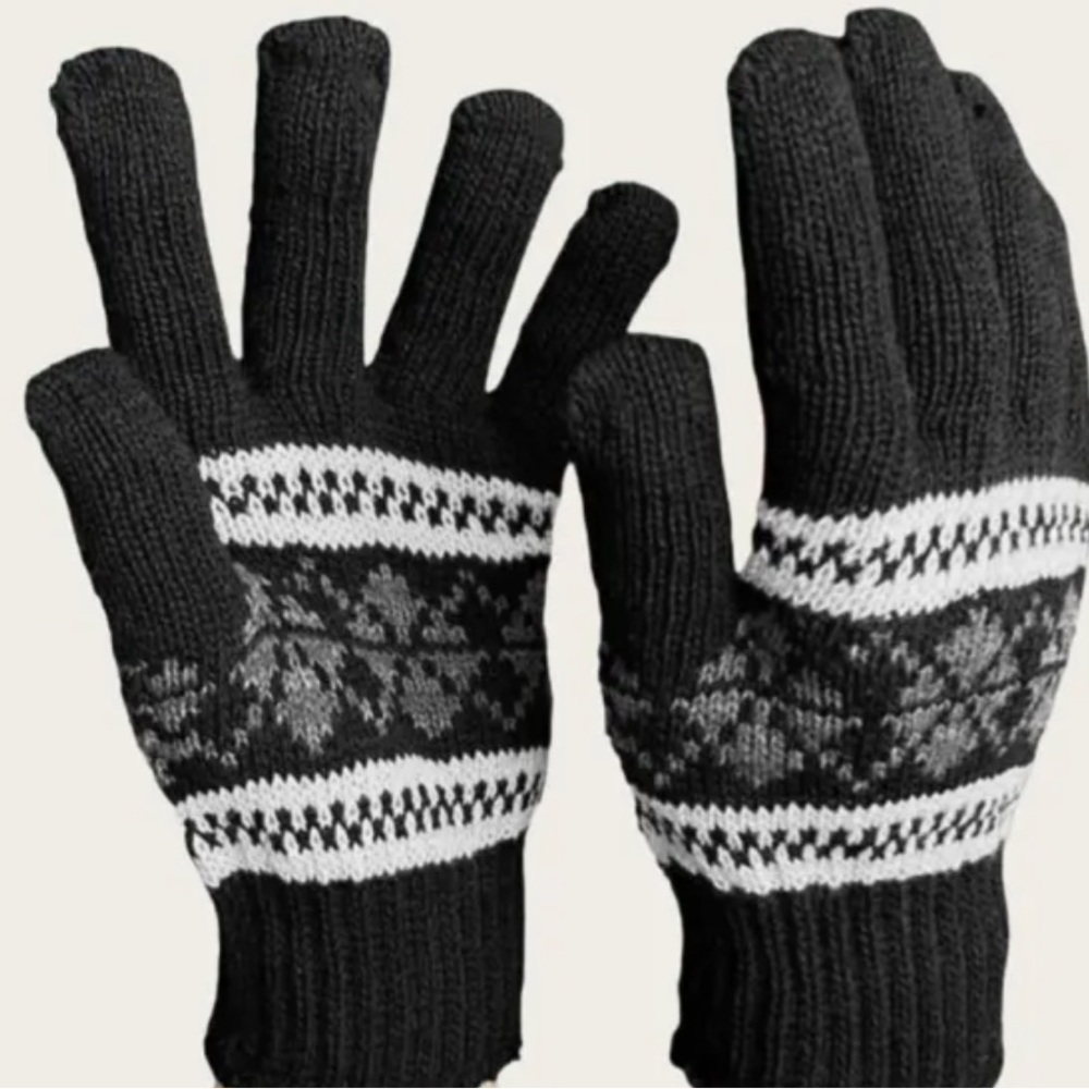 Black UNISEX Nordic Snowflake Gloves